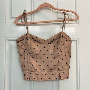 Polka Dot Tie-Strap Bustier Crop Top in Tan
